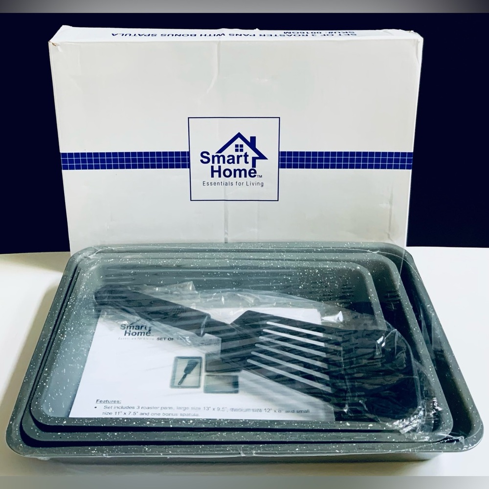 🆕 Smart Home Set of 3 Roaster Pans with Bonus Spatula